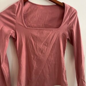 Square Neck Pink Long Sleeve Top